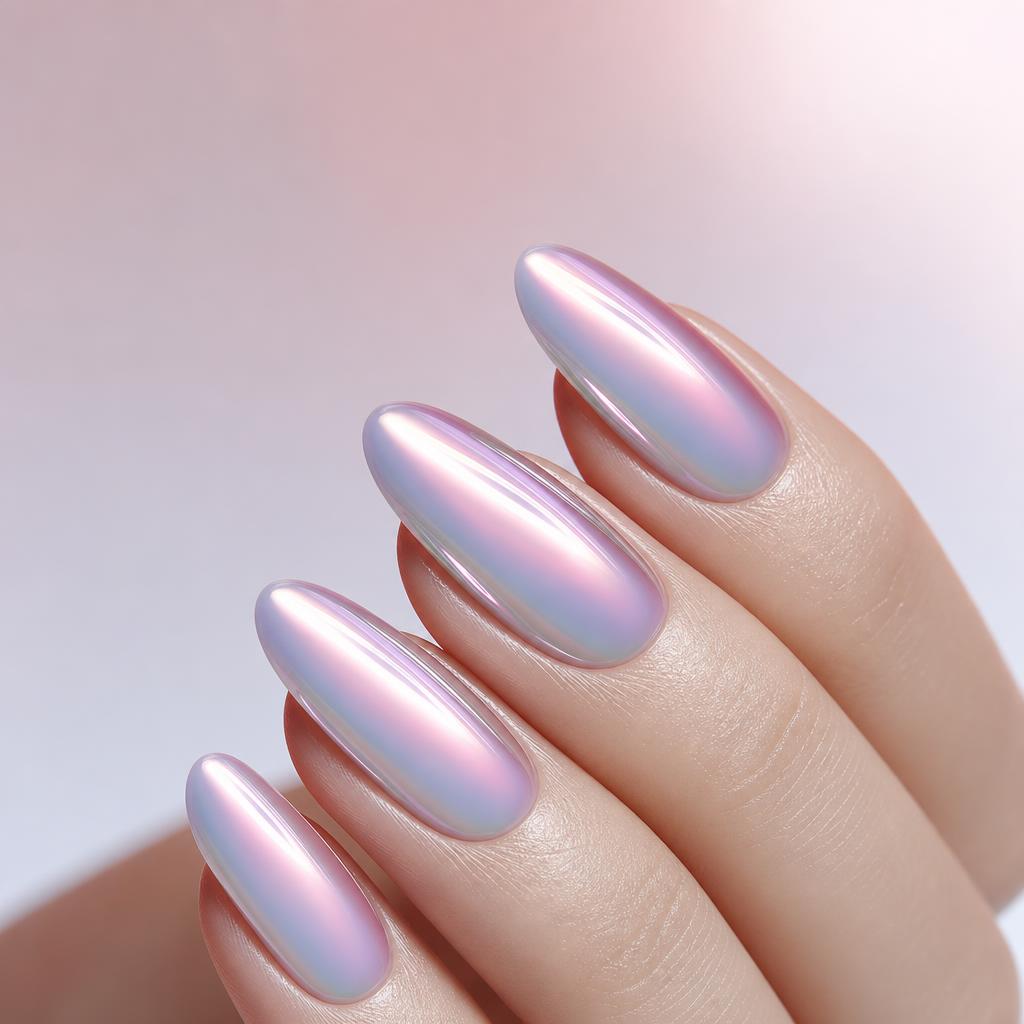 Iridescent chrome almond nails